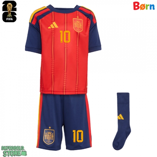 Spanien Dani Olmo #10 Replika Babytøj Hjemmebanesæt Børn VM 2026 Kortærmet (+ Korte bukser)